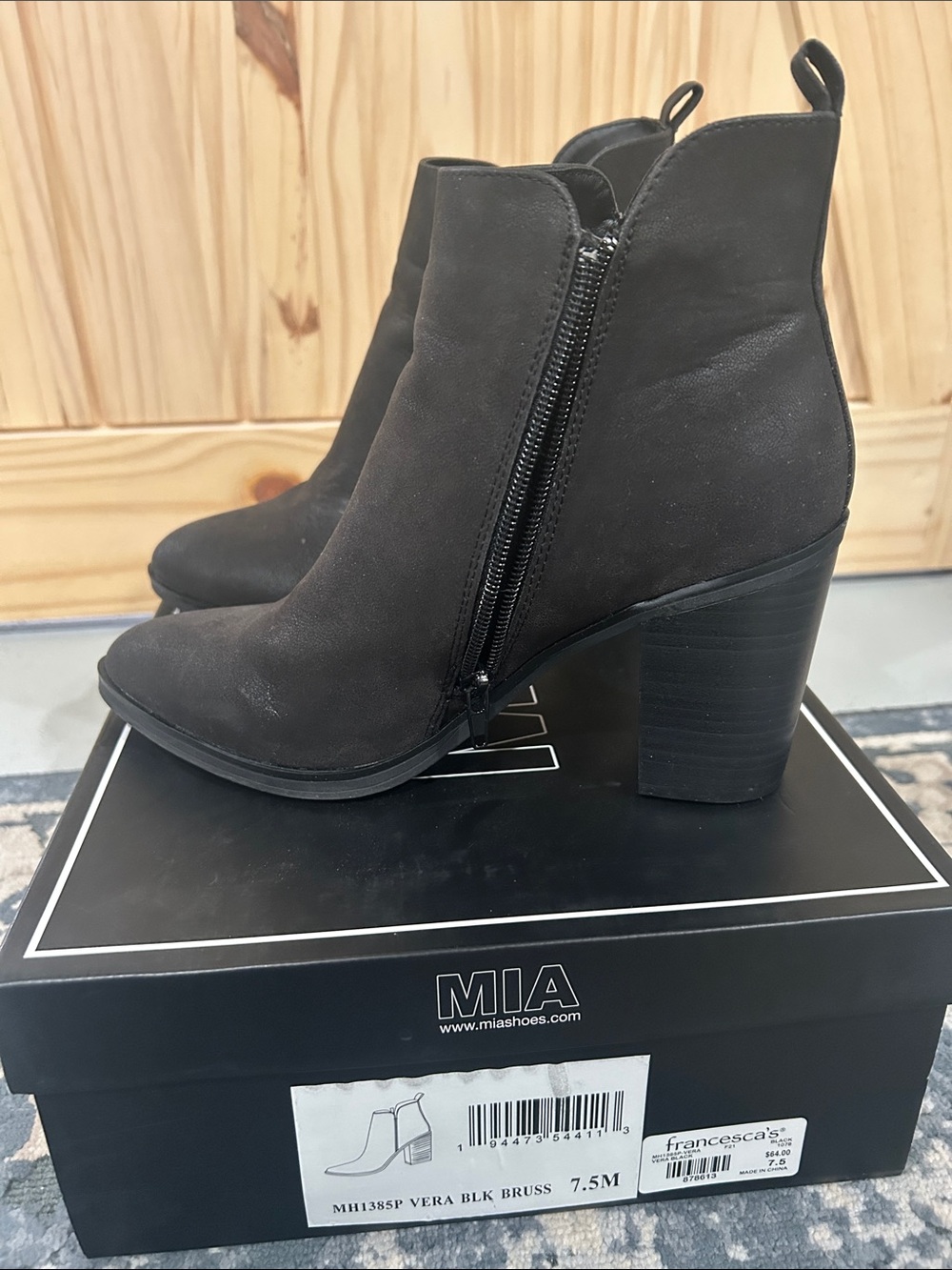 MIA Black Suede Ankle Booties with Block Heel